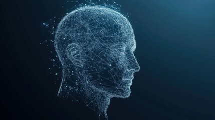 Abstract Digital Human Head Profile, Network Connections, Artificial Intelligence Concept