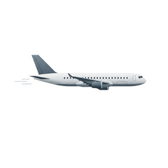Modern airplane vector illustration taking off with motion lines, side view