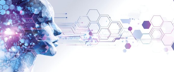 AI head profile with intricate network graphic