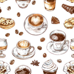 Seamless Coffee Pattern. Minimalist Coffee Pattern for Packaging and Branding