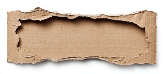 The torn cardboard rectangle with rough ripped edges on a white background
