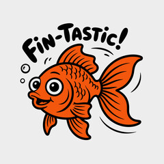 Cartoon Goldfish Vector Illustration with “Fin-Tastic!” Text | Cute Swimming Goldfish Drawing for Stock Graphics | Playful Goldfish Artwork for Kids and Design Projects