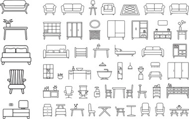 outline icon collection of sofa chair table bed wardrobe decor