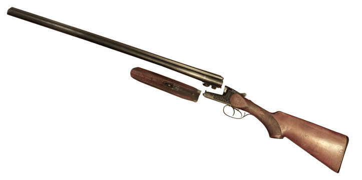 disassembled double-barrel shotgun isolated on transparent background