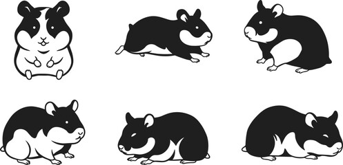 hamster, rodent, pet, animal, mammal, silhouette, icon, vector, illustration, black, white, sitting, running, crouching, resting, posture, anatomy, domestic, study, design, behavior