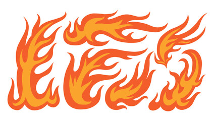 Swirling fire or flames set. Flat vibrant color illustration isolated on white background.