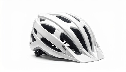 Fototapeta premium Sleek and modern white bicycle helmet with a protective visor, isolated on a clean white background for showcasing safety gear and sports equipment