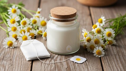 bottle of milk and camomile