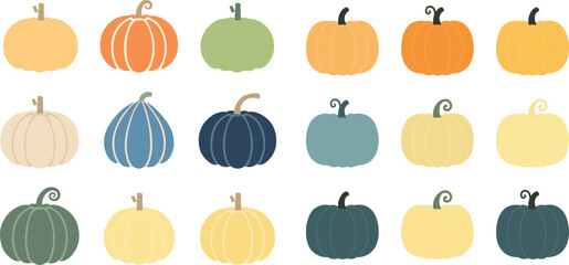 set of pumpkins Cute Colorful Pumpkins for Autumn Design