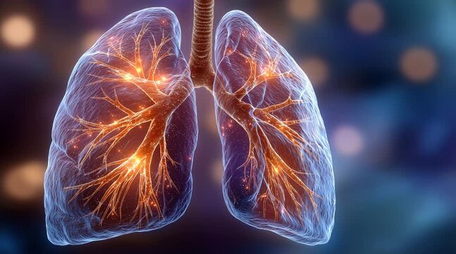 Detailed lung illustration: A highly detailed and visually stunning illustration of human lungs, showcasing intricate internal structures and the complexity of this vital organ in striking detail.