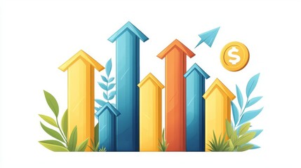 Colorful infographic with ascending arrows representing growth and financial success in a vibrant graphic design.
