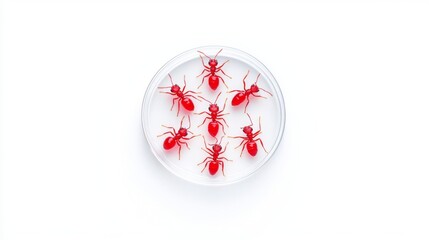 Microscopic view of vibrant red ants in a petri dish, showcasing biology and the beauty of nature.
