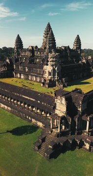 Aerial View Of Angkor Wat Temple Complex In Cambodia At Sunrise