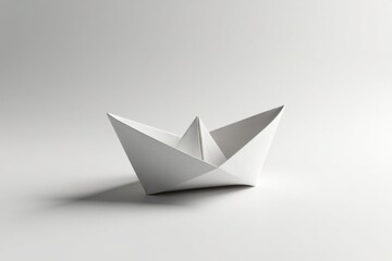 A Simple White Origami Boat on a Plain Background, Symbolizing Minimalism, Hope, and the Journey of Life