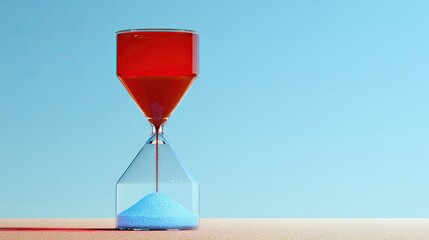 Sand Flows Through Unique Hourglass on Minimal Surface With Vibrant Colors in Clear Sky