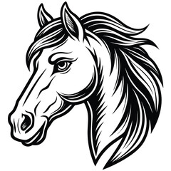 Vector art of black and white vector illustration of a horse head