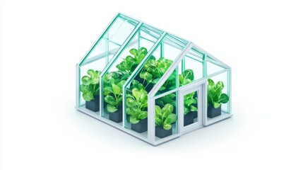 Modern greenhouse filled with various plants, showcasing sustainable gardening and bio-diverse growth techniques.