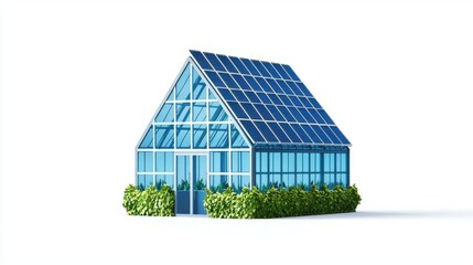 A modern greenhouse with solar panels, showcasing sustainable architecture and eco-friendly design.