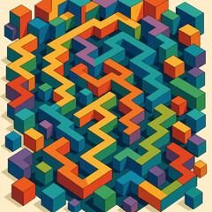 Colorful 3D cube maze in a vibrant graphic design style for creative backgrounds