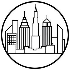 Obraz premium Vector art of city skyline illustration in a circle