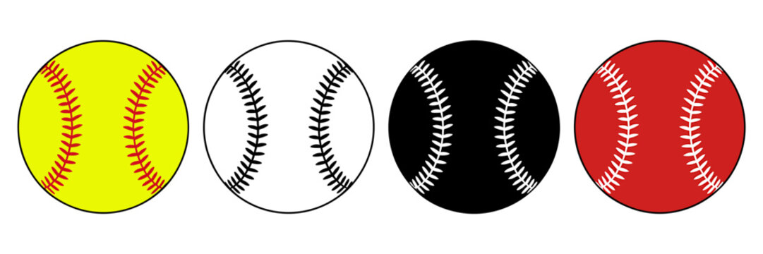 Colorful Baseball or Softball Icons Illustration Depicting Sport Equipment with Different Colors for Design Elements and Various Sports Related Purposes