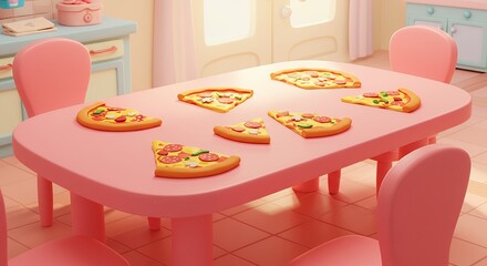 Pizza slices on pink table