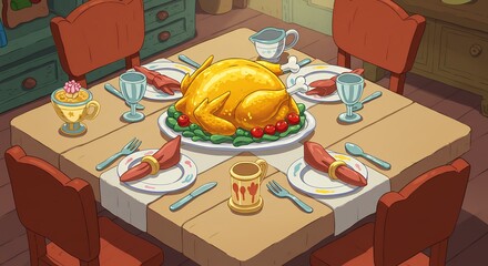 Roasted chicken dinner table setting