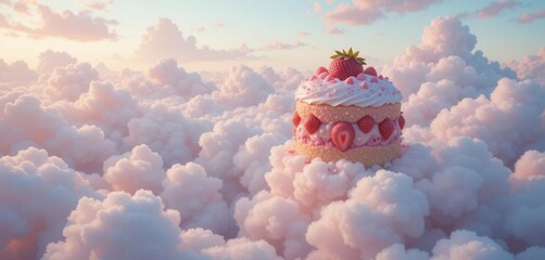 Sweet Dreams  A Whimsical Image of Strawberry Shortcake Floating in the Clouds