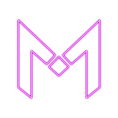 Letter m logo with purple neon light isolated on transparent background