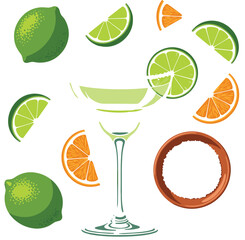 Vector Flat Lay of Margarita with Citrus and Salt