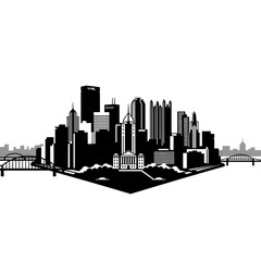 Naklejka premium City Skyline Silhouette with Bridge and Buildings