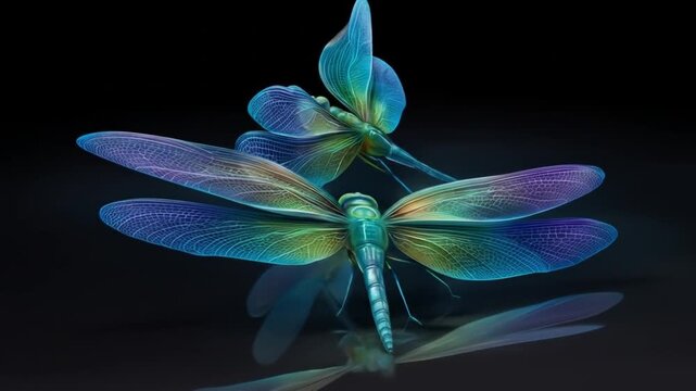 Dragonflies colorful flight