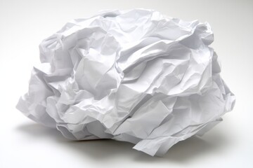 Obraz premium A large crumpled piece of white paper sits on a plain, light background, symbolizing waste or discarded ideas
