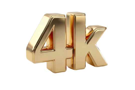 Metallic "4k" numerals in brushed gold with subtle bevels, slightly overlapped, isolated on transparent background.
