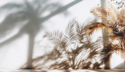Naklejka premium Light and shadow play of golden palm leaves