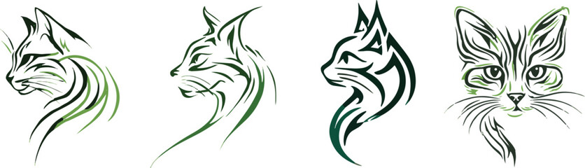 Naklejka premium Vector art of collection of cat face illustrations in green color