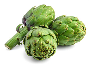 Obraz premium Three artichokes isolated on white background generative AI