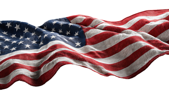 Waving U.S. flag fragment with detailed texture and flowing lines, isolated on transparent background.
 - Powered by Adobe