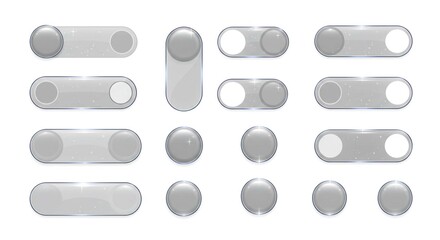 Obraz premium A collection of gray toggle switches in various positions on a white background in a digital illustration