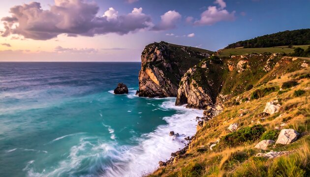 Coastal cliffs at sunset