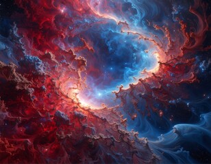 Cosmic nebula swirl of red and blue