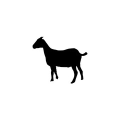 A clean, solid black silhouette of a goat, suitable for logos, icons, or graphic design.
