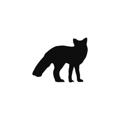 Clean, black silhouette of a fox standing, suitable for use in various graphic designs, logos, or educational materials.