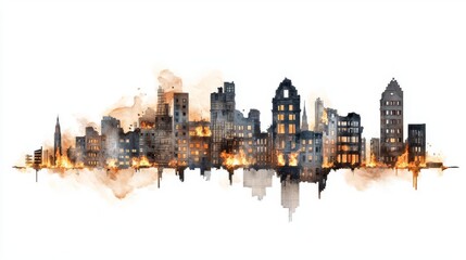 Obraz premium A stunning watercolor illustration of a city skyline, showcasing vibrant colors and artistic flair for modern design.