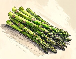 Fresh asparagus bunch, hand-drawn illustration