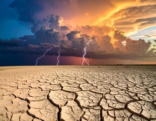 Dramatic sky over cracked earth
