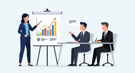 Business team analyzing growth chart in office illustration