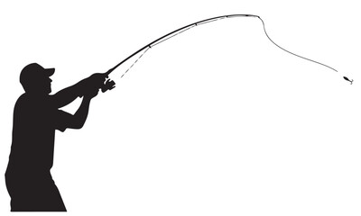 Obraz premium Dynamic Silhouette of Angler Fishing with Rod
