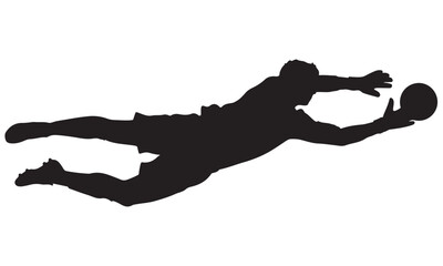 Dynamic Silhouette of a Diving Athlete Catching a Ball