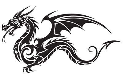 Stylized Mythical Black Dragon Silhouette Graphic